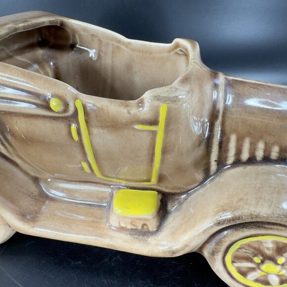1950s McCoy Car Jalopy Automobile Planter Floral Pot Arrangement Brown Ceramic - Picture 8 of 16